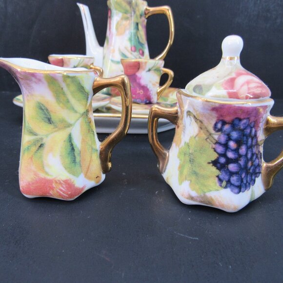 Formalities by Baum Bros Mini Tea Set Fruit Design & Gold Accents 8 Pc Set - Picture 3 of 12